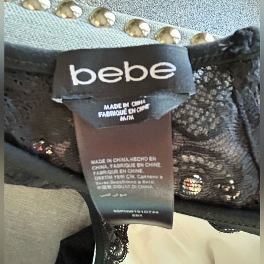 Bebe Y2K Black and White Lace Peplum Ruffle Top Side Zip Sexy Size M - Picture 5 of 12